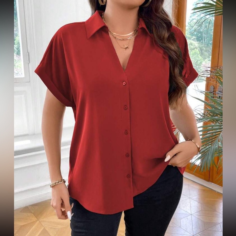 Women's Red Button-Up Top